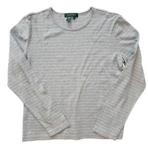 Lauren Ralph Lauren Shirt Size Large Boat Neck Gray Striped Nautical Cotton‎ EUC